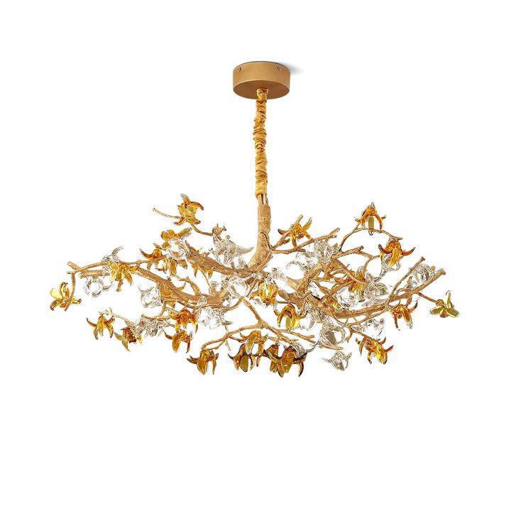 Luster Gaze Veridian Bloom Brass Chandelier - American formal living room with 12-foot ceilings