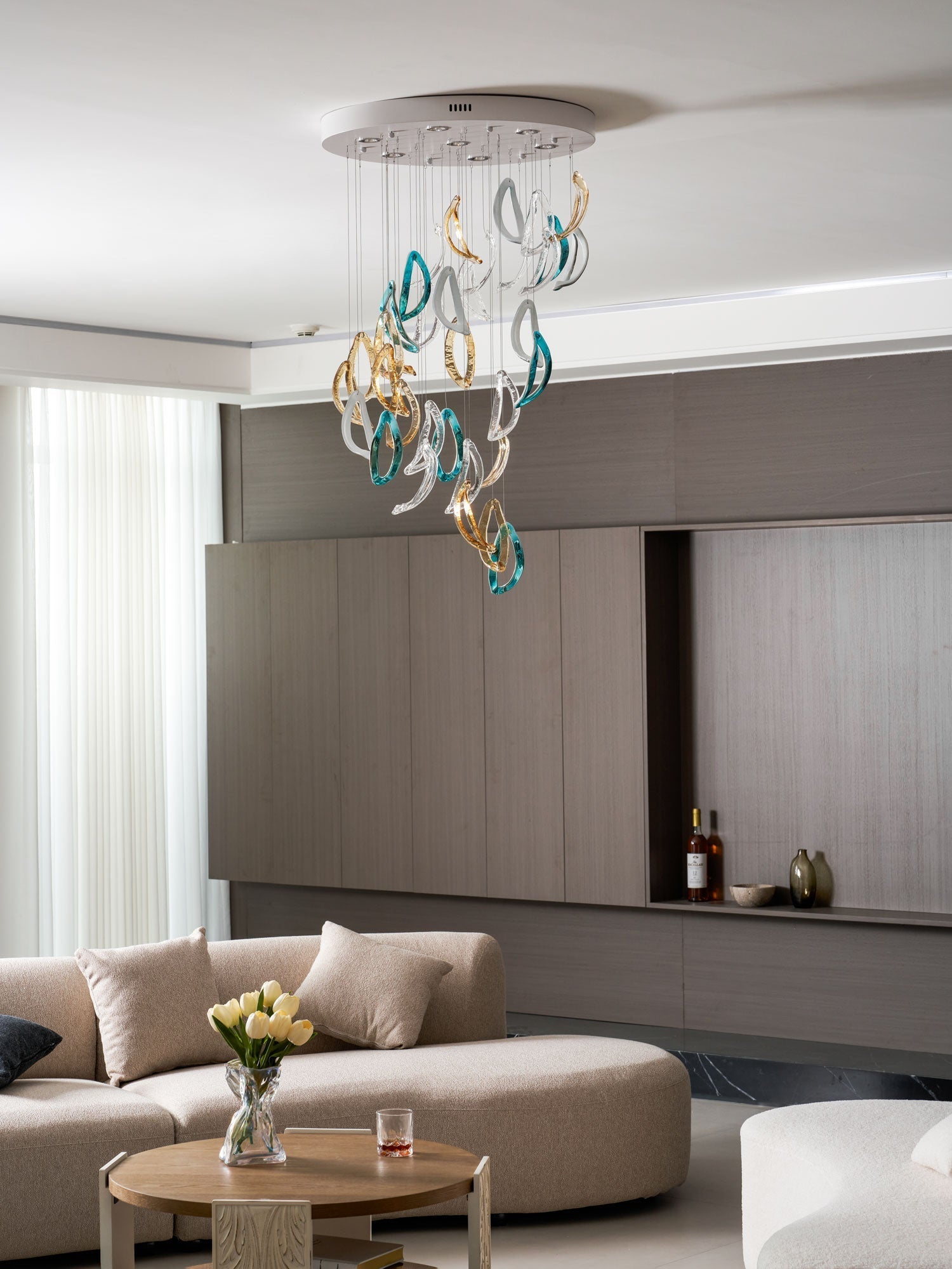 Galaxy Aqua Ripple Glass Meteor Shower Crystal Spiral Chandelier