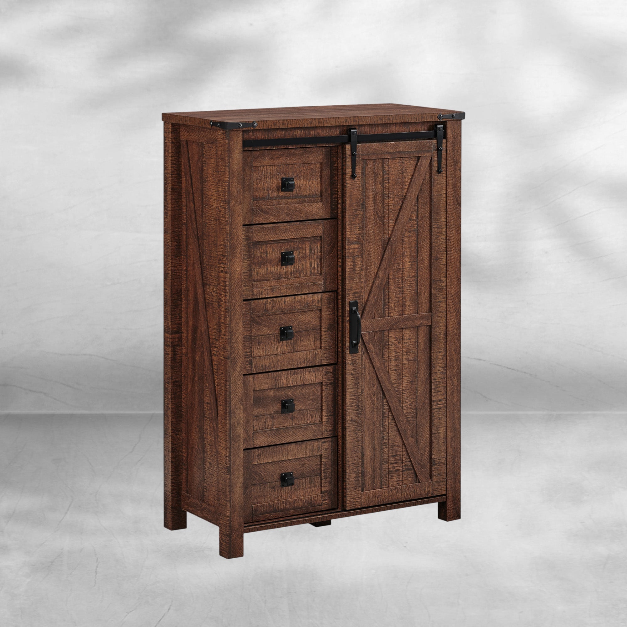 5 Drawer Farmhouse Dresser with Sliding Barn Door