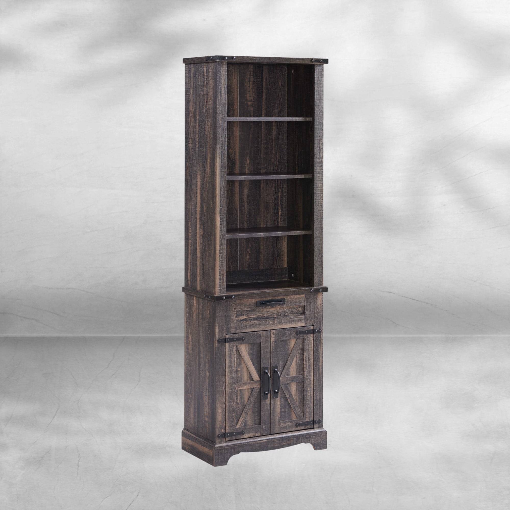 72" Tall Farmhouse Bookcase with Barn Door and Storage Cabinet