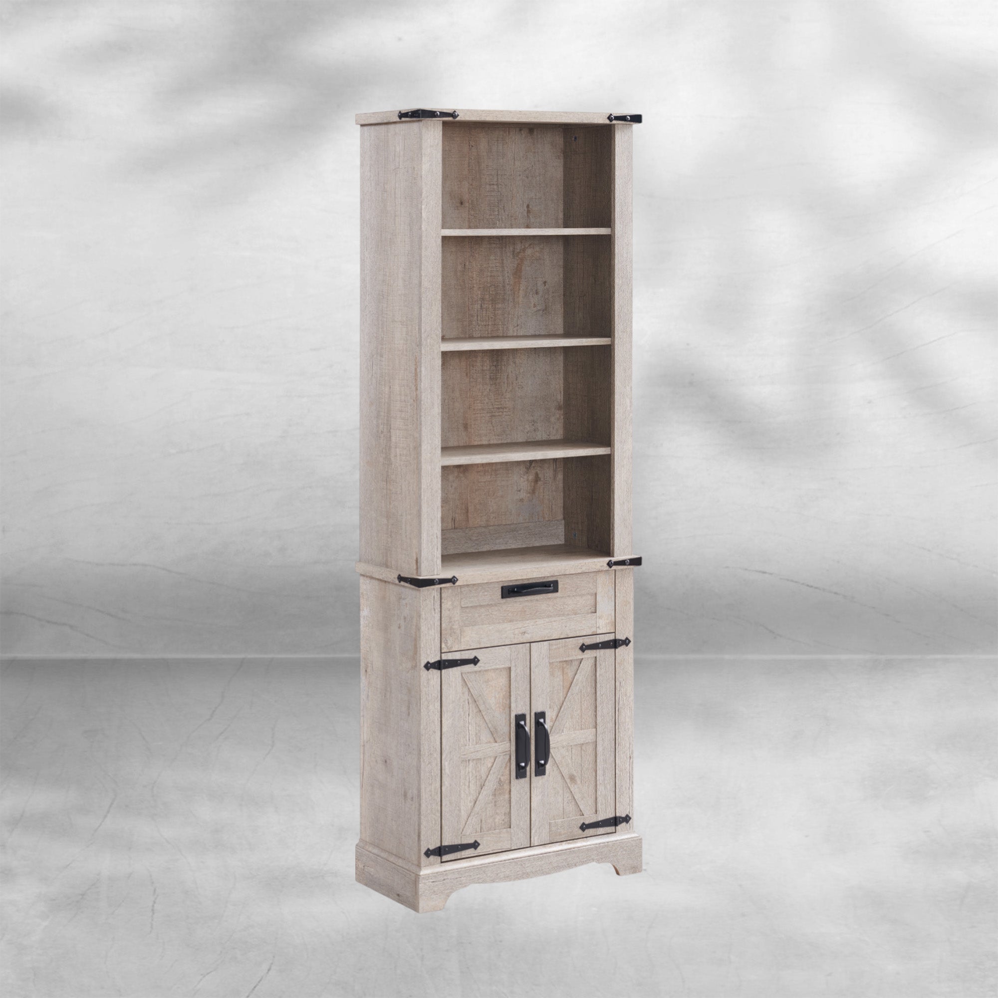 72" Tall Farmhouse Bookcase with Barn Door and Storage Cabinet