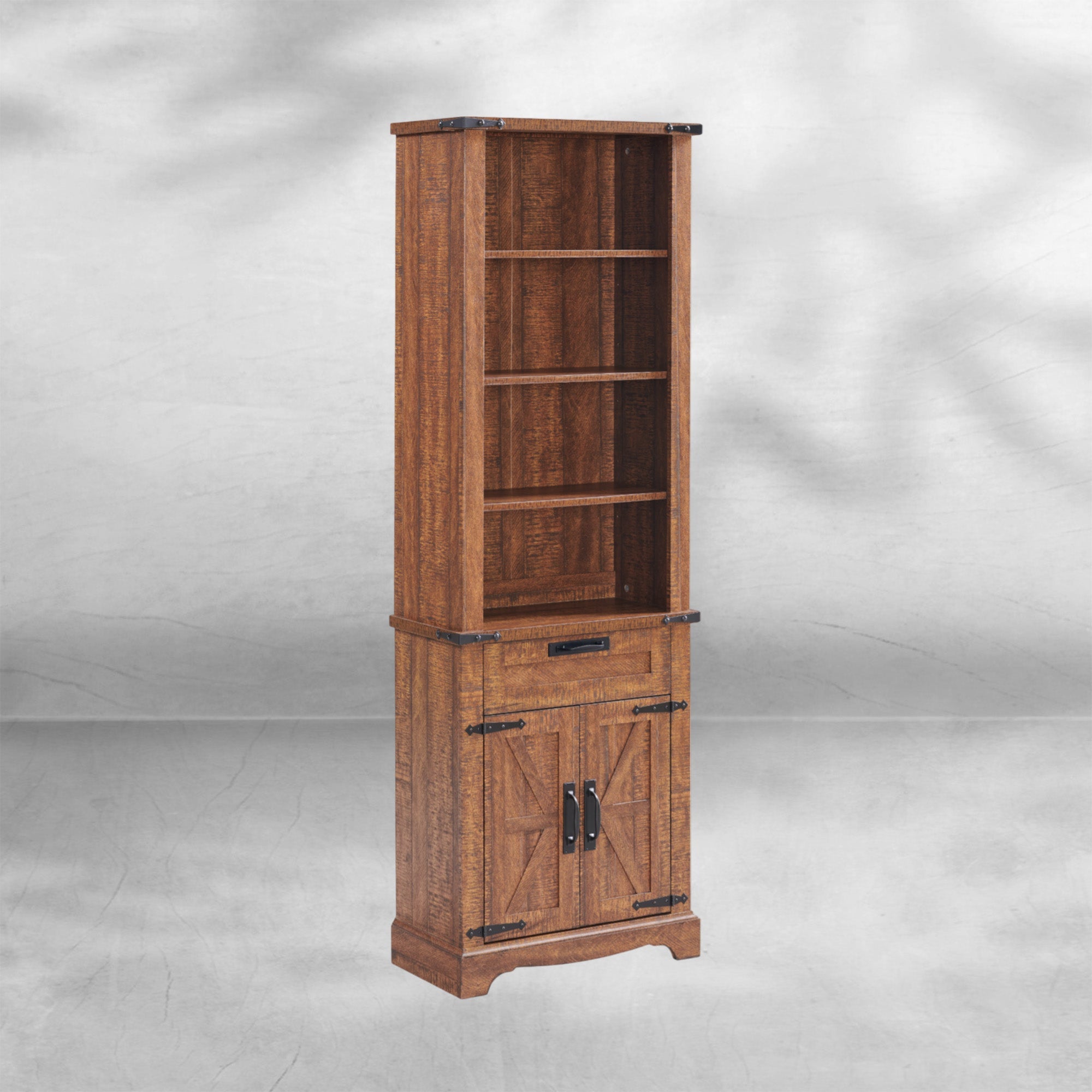 72" Tall Farmhouse Bookcase with Barn Door and Storage Cabinet
