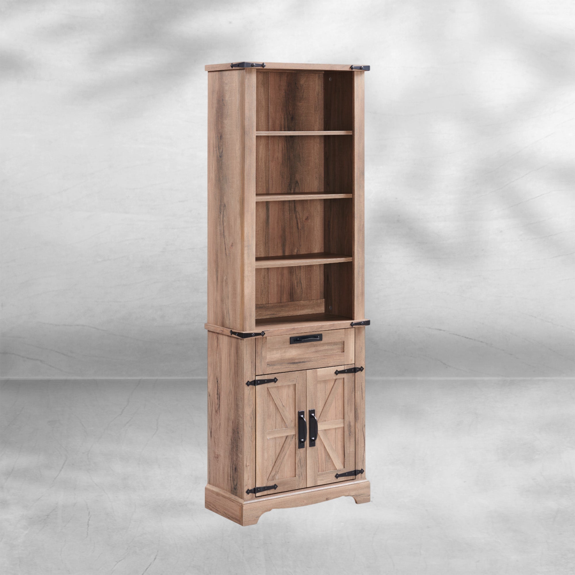 72" Tall Farmhouse Bookcase with Barn Door and Storage Cabinet