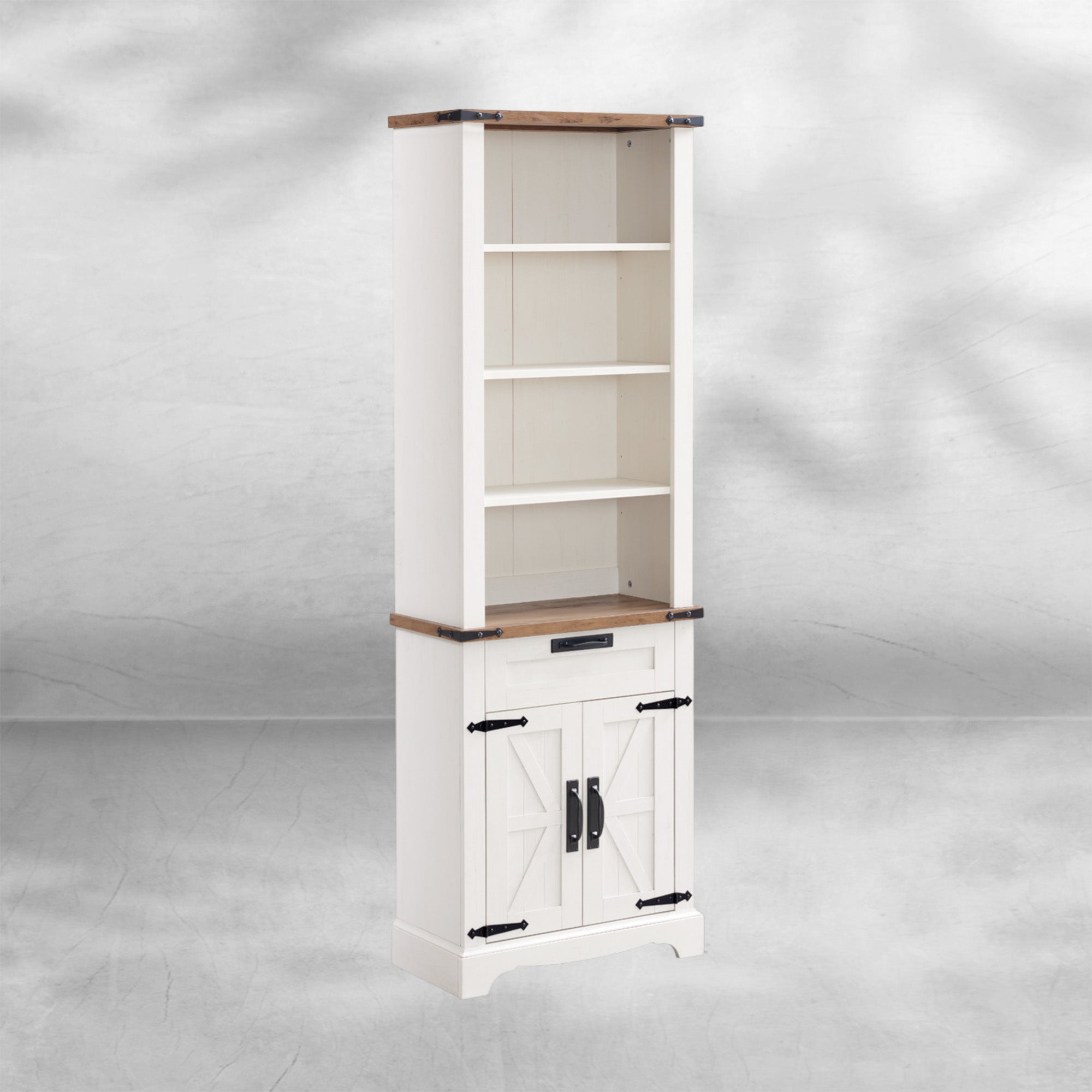72" Tall Farmhouse Bookcase with Barn Door and Storage Cabinet