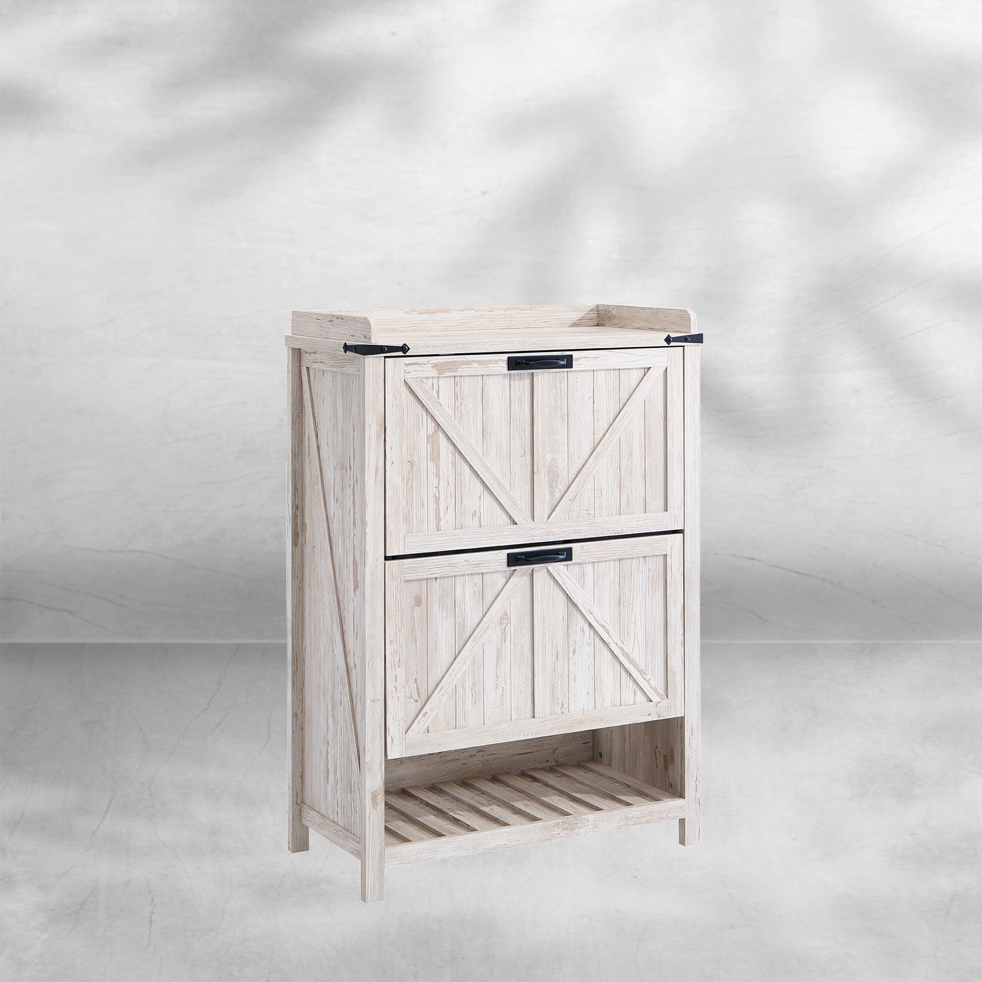 Farmhouse Shoe Storage Cabinet: 2 Flip Drawers
