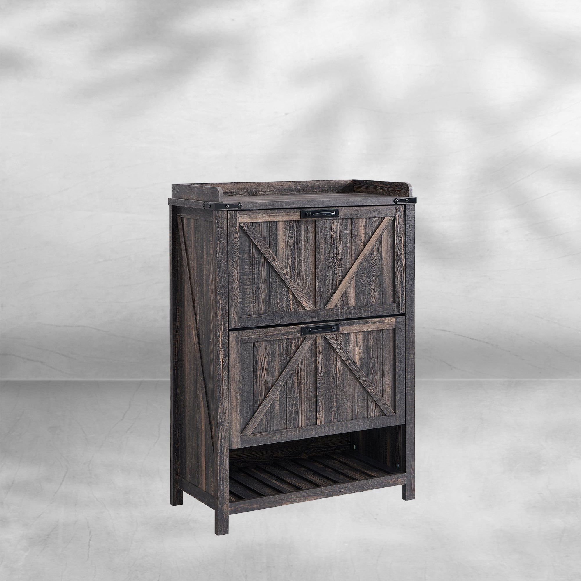 Farmhouse Shoe Storage Cabinet: 2 Flip Drawers