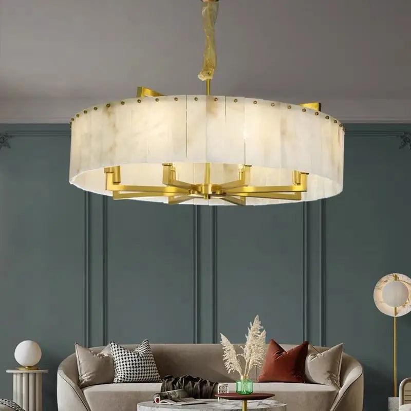 Alabaster Brass Round Chandelier Lighting