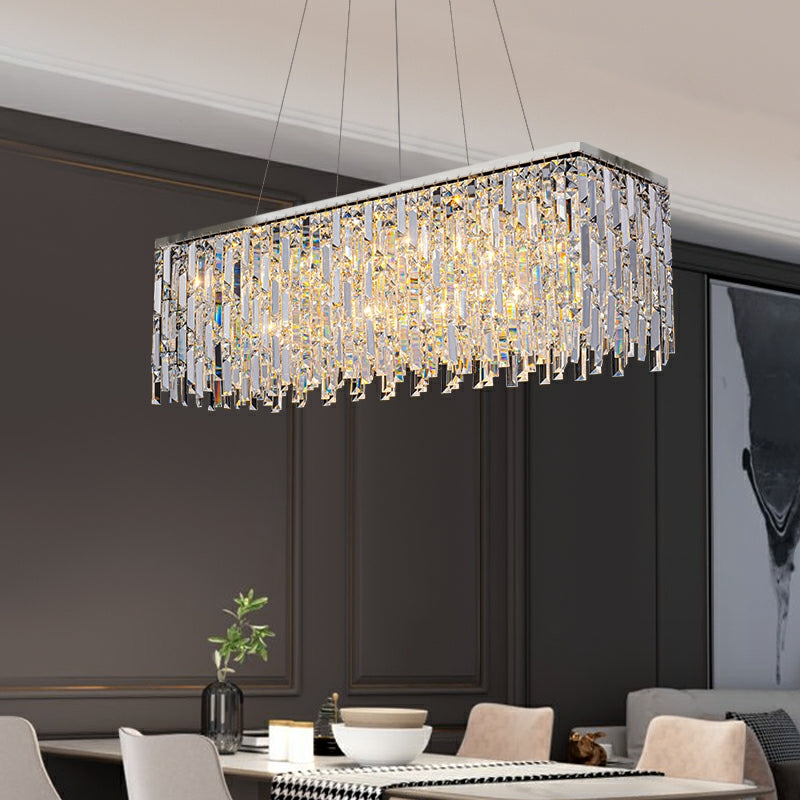 Chrome/ Silver Decorative Kitchen Island Lighting Crystal Rectangle Chandelier For Long Dining Table Round Pendant Light Fixture For Living Room