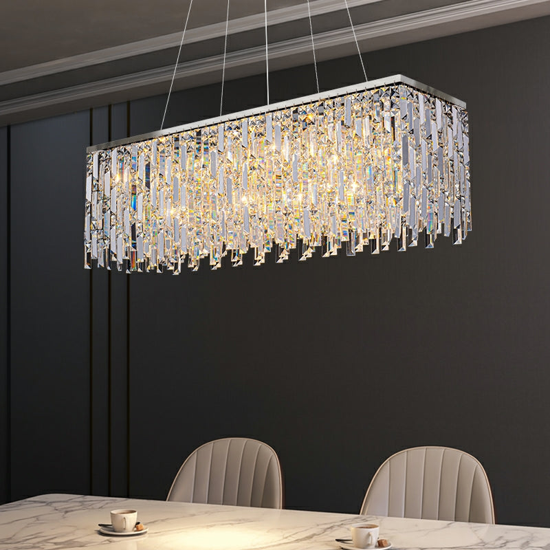 Chrome/ Silver Decorative Kitchen Island Lighting Crystal Rectangle Chandelier For Long Dining Table Round Pendant Light Fixture For Living Room