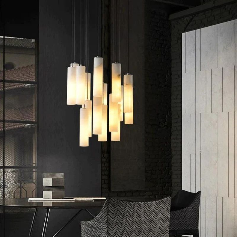 Alabaster Modern Cylindrical Round Chandelier 79"H