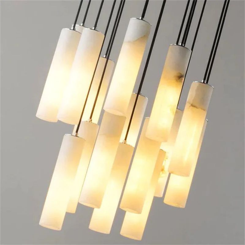 Alabaster Modern Cylindrical Round Chandelier 79"H