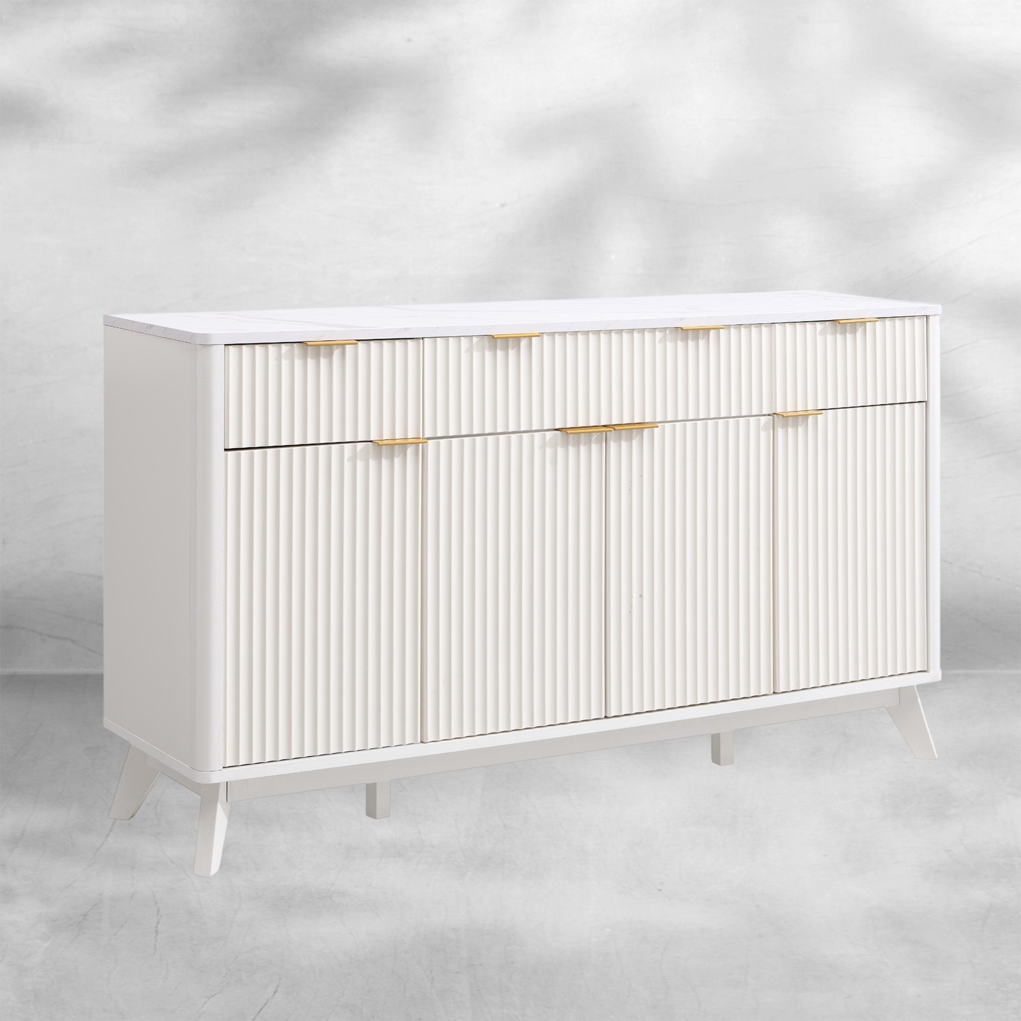 60" White Fluted Buffet Sideboard Cabinet with Storage