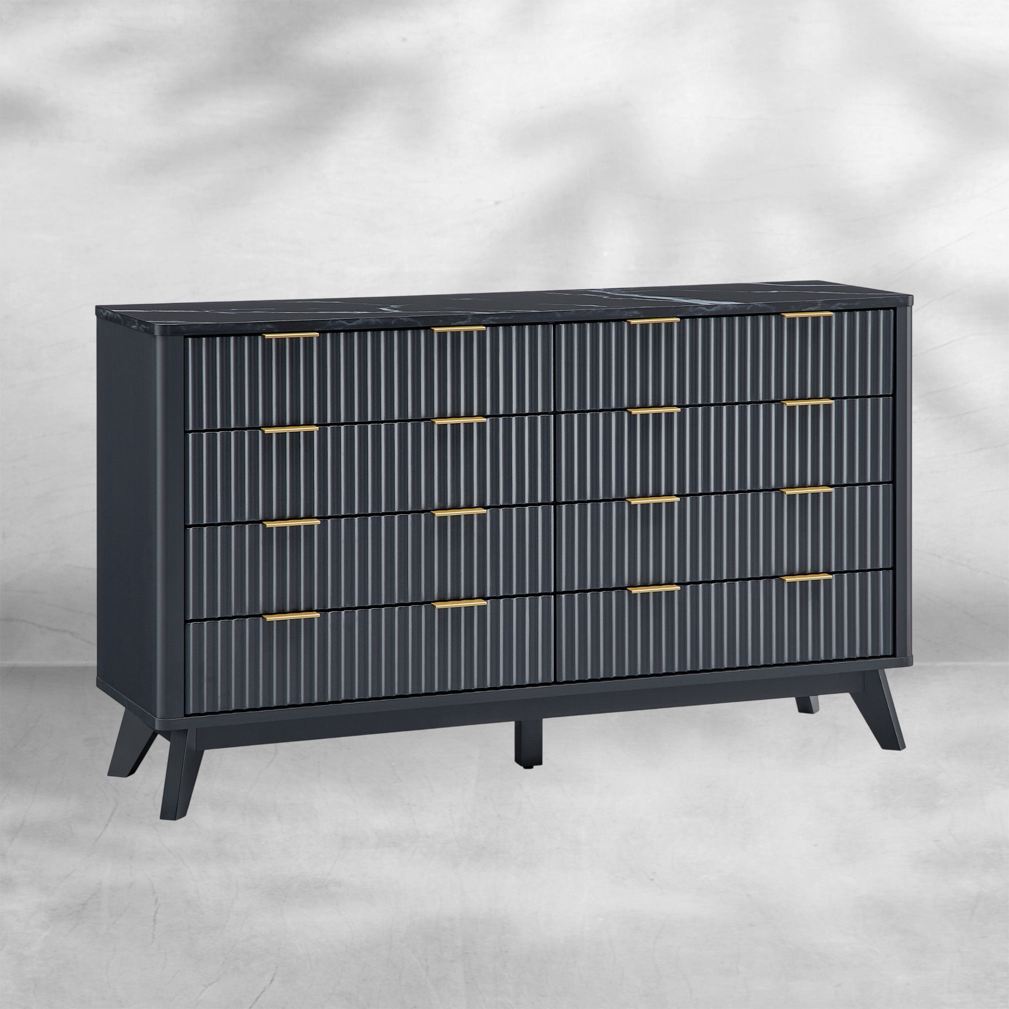 Modern Fluted 8-Drawer Dresser 54" Wide Chest with Faux Marble Top