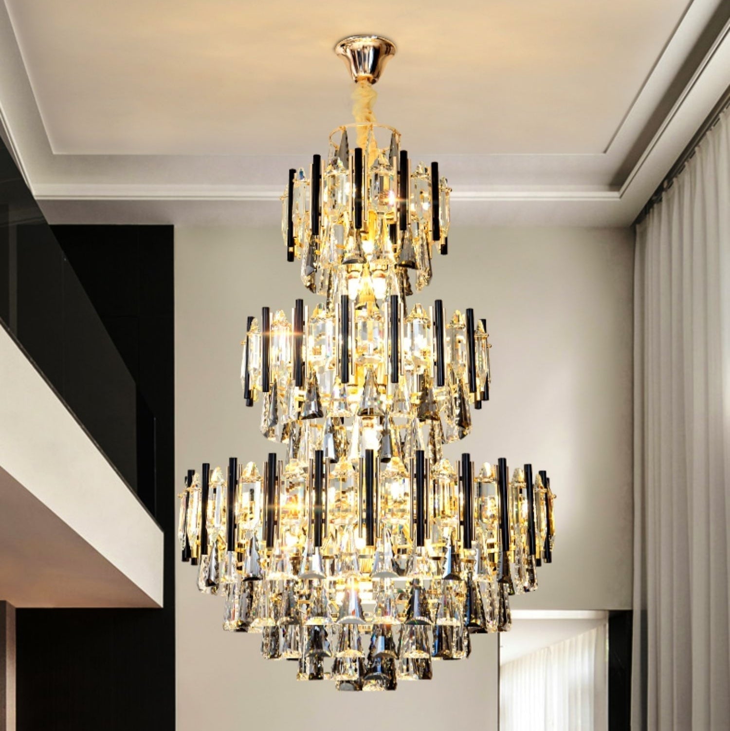 Luster Gaze Grand Lumina 3-Tier Round Crystal Chandelier - formal American dining room