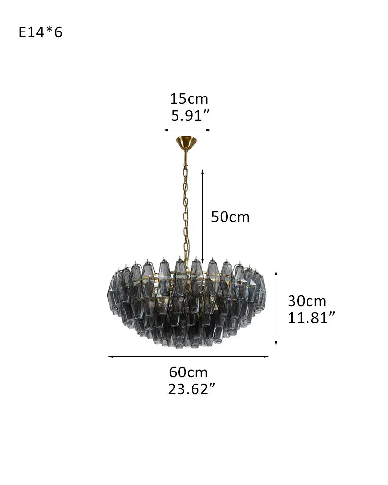 Modernist Chandelier ceiling brass satin frame decor for sitting room | Purple Blown Glass D60*H30CM D23.62"*H11.81" Smoky American Vintage chandelier lamp