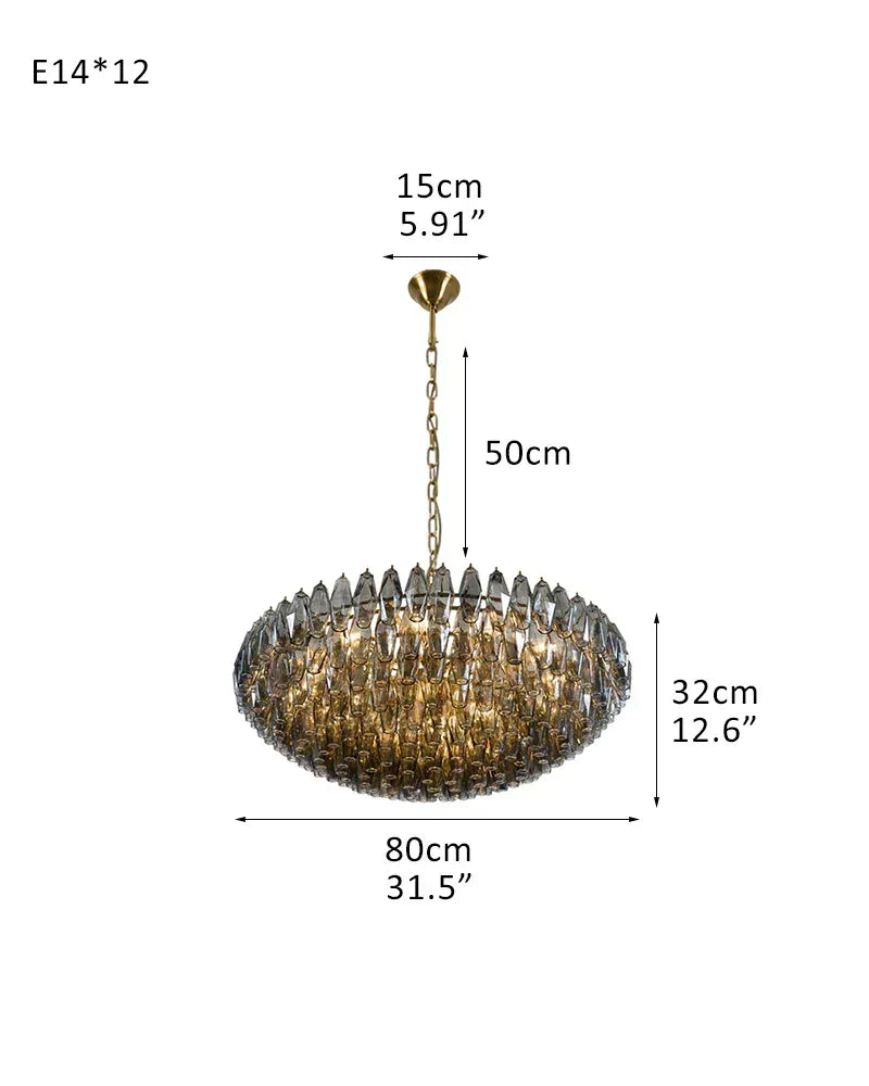 Modernist Chandelier ceiling brass satin frame decor for sitting room | Purple Blown Glass D80*H32CM D31.5"*H12.6" Smoky American Vintage chandelier lamp