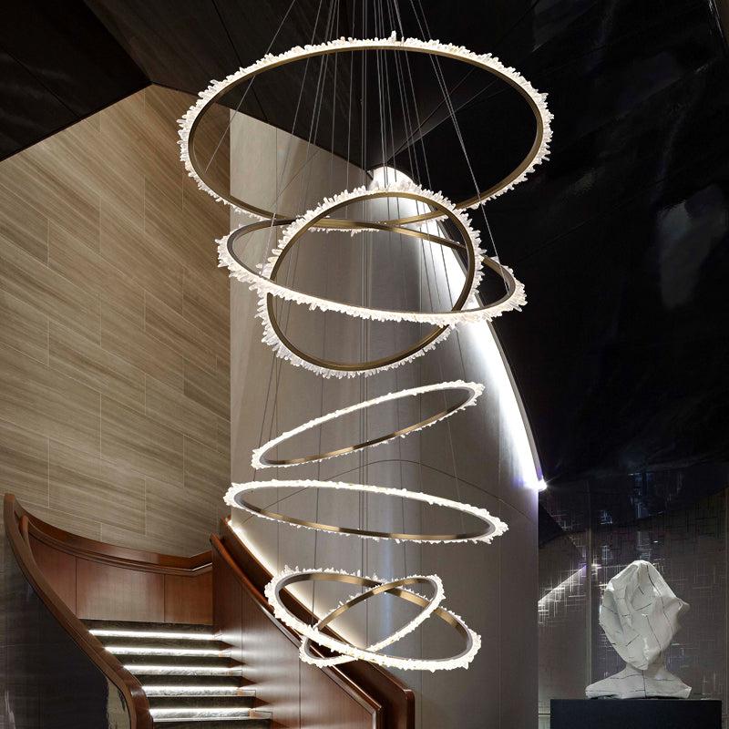 Besy Rock Crystal Multi Rings Chandelier For Staircase