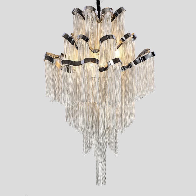 Luster Gaze Radiant Cascade Aluminum Chain Tassel Chandelier - elegant American entryway with arched doorway