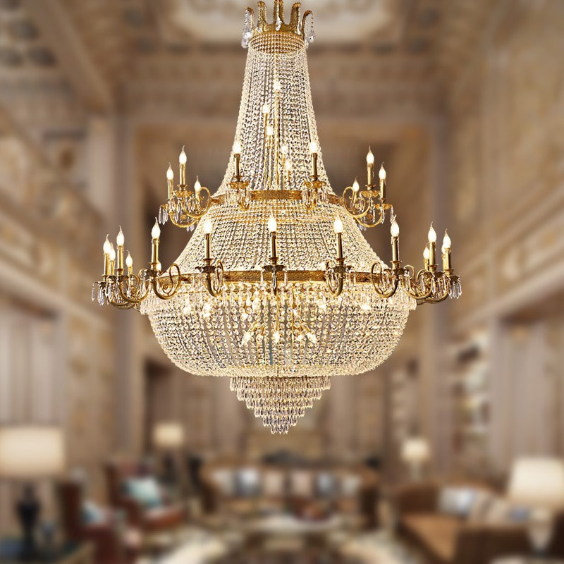Oversized Luxury Double-layers Golden French Style Candle Crystal Chandelier for Living/Dinning Room/Foyer/Hallway/Staircase