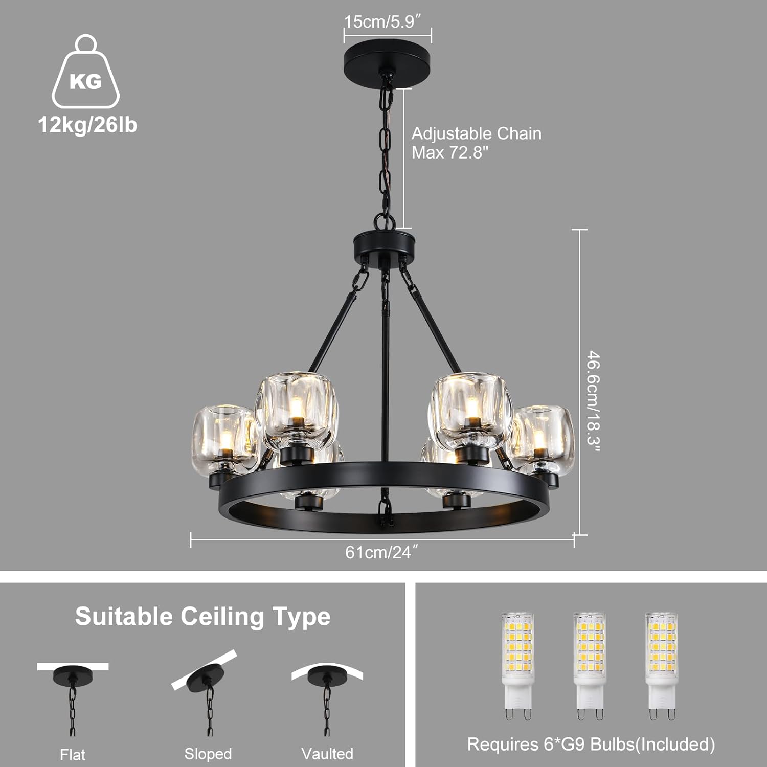 Wagon Wheel Glass Round Chandelier 24" 36" 48" 60"