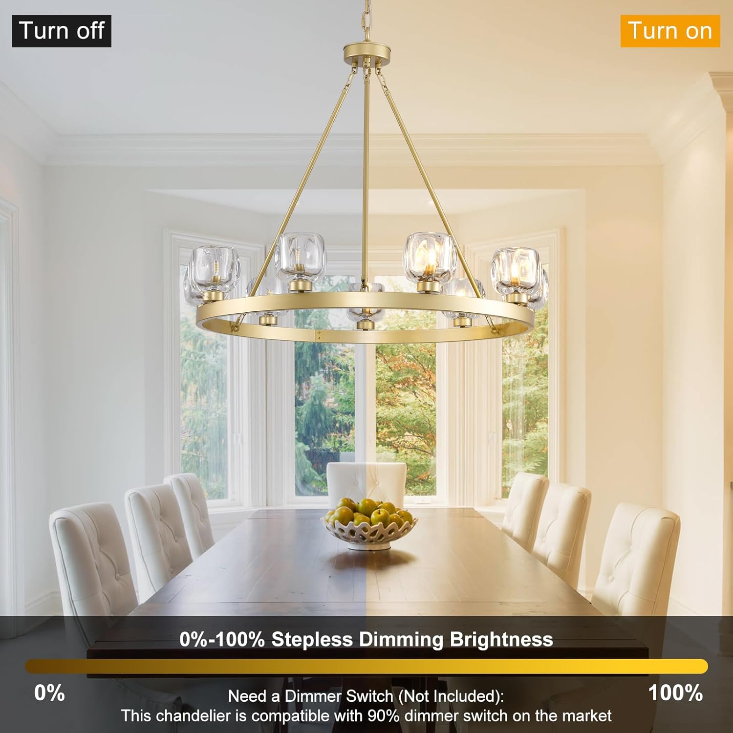 Wagon Wheel Glass Round Chandelier 24" 36" 48" 60"