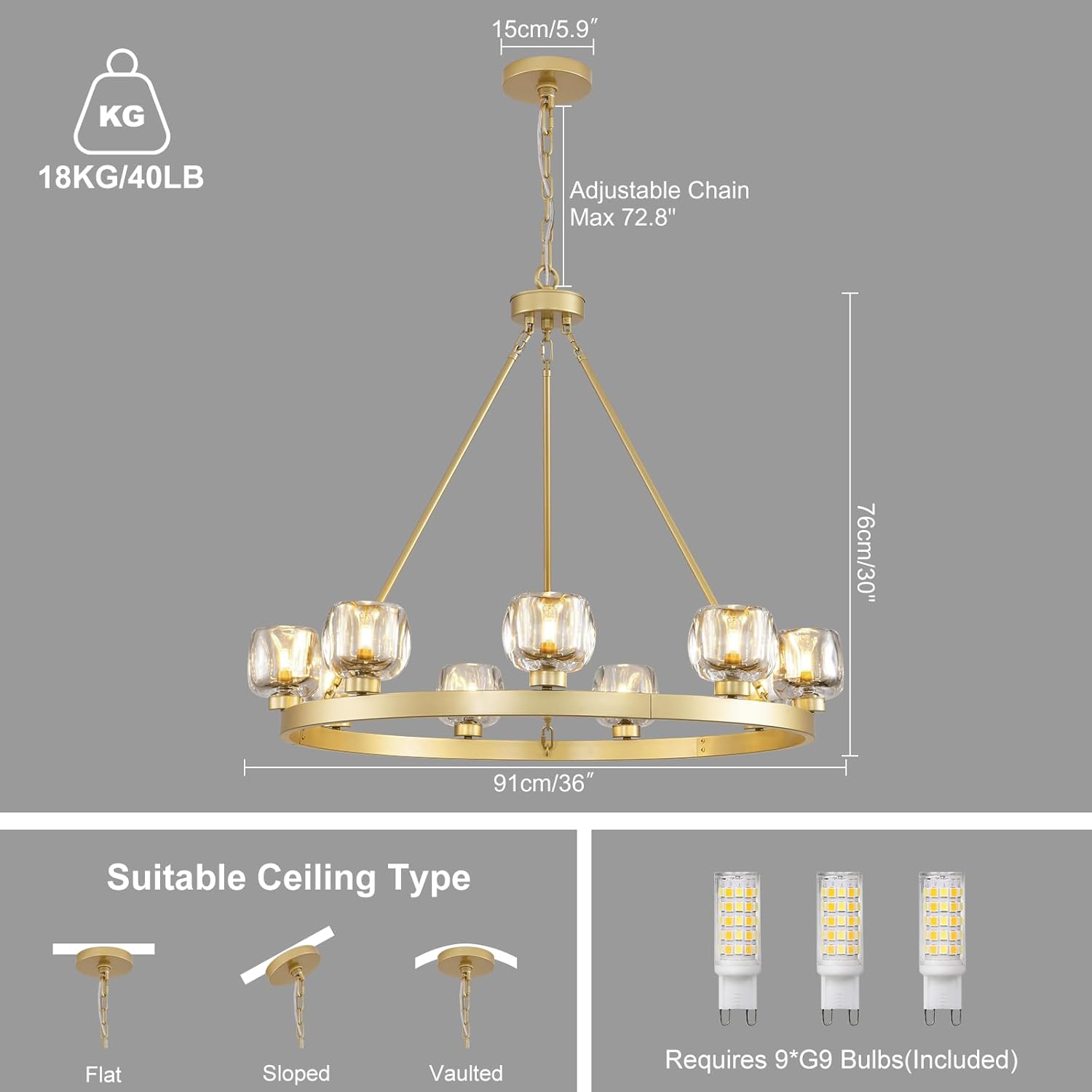 Wagon Wheel Glass Round Chandelier 24" 36" 48" 60"