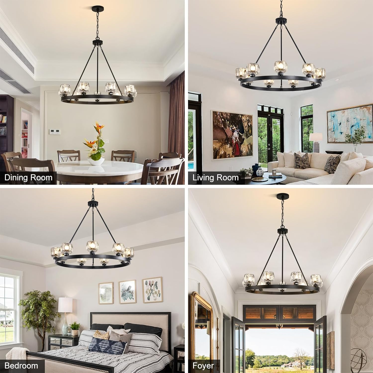 Wagon Wheel Glass Round Chandelier 24" 36" 48" 60"