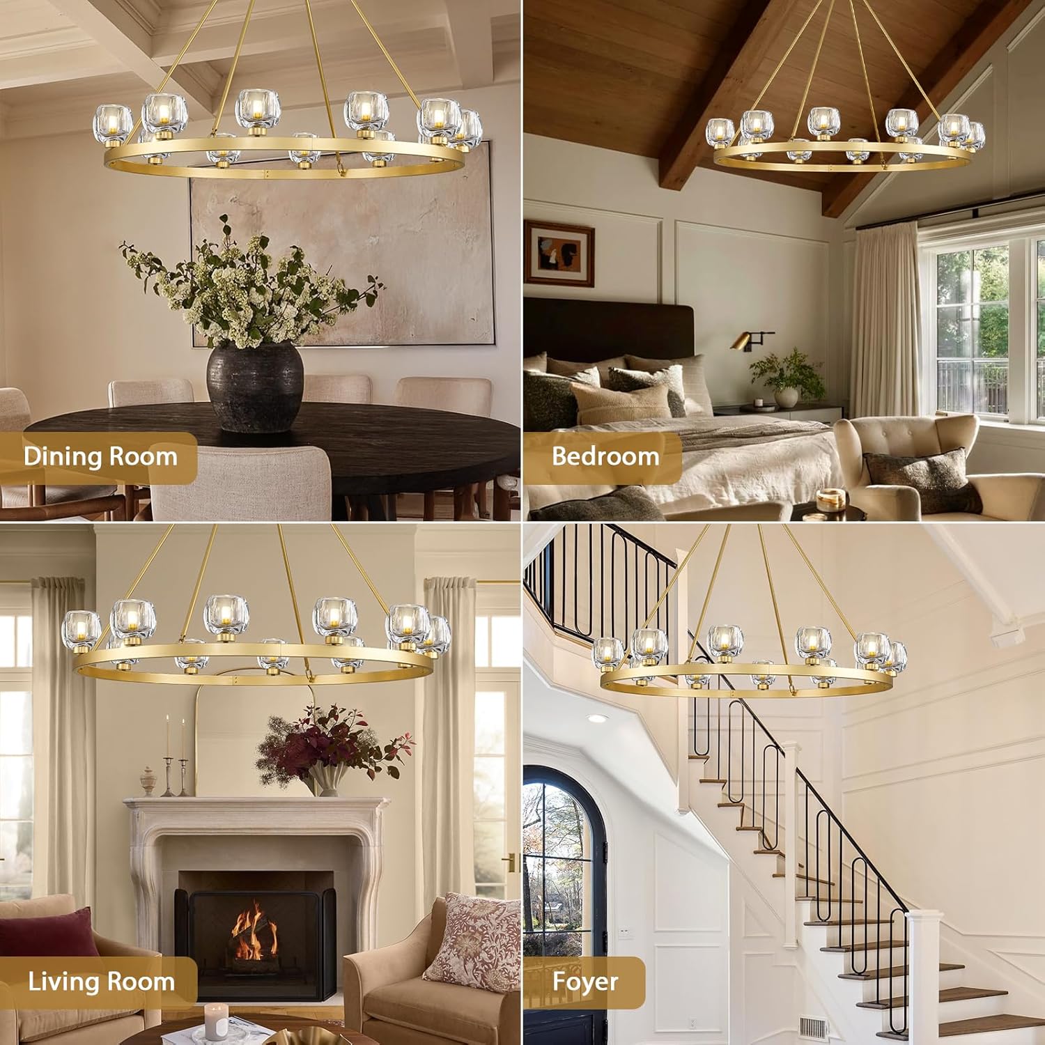Wagon Wheel Glass Round Chandelier 24" 36" 48" 60"