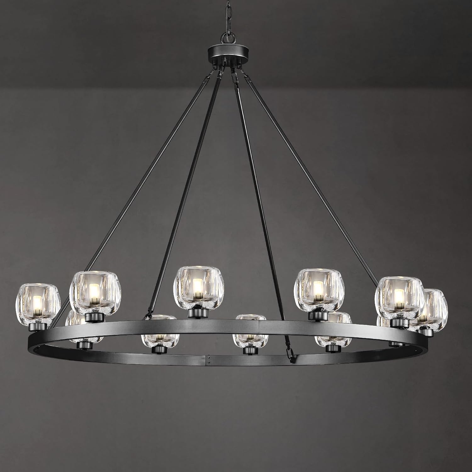 Wagon Wheel Glass Round Chandelier 24" 36" 48" 60"