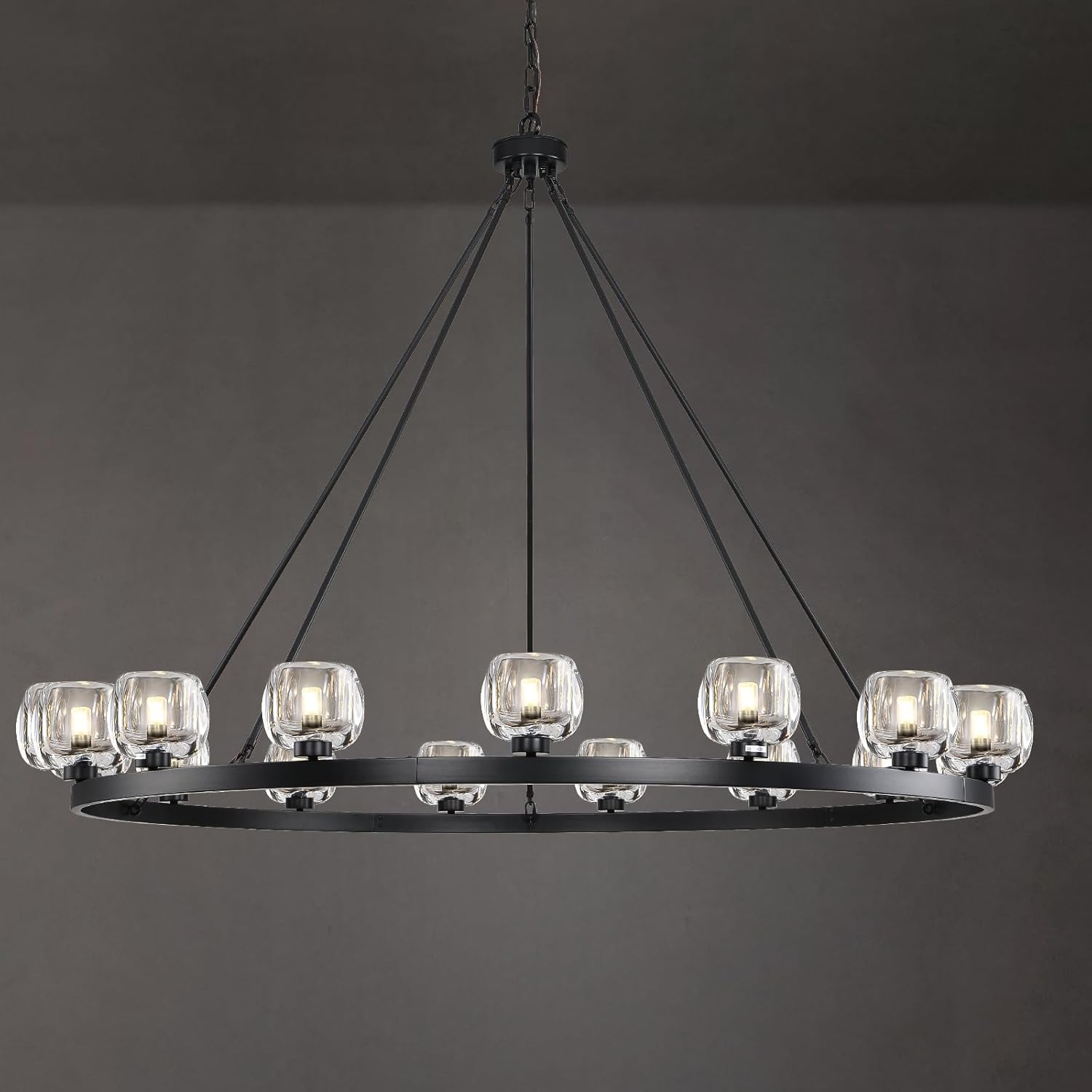Wagon Wheel Glass Round Chandelier 24" 36" 48" 60"