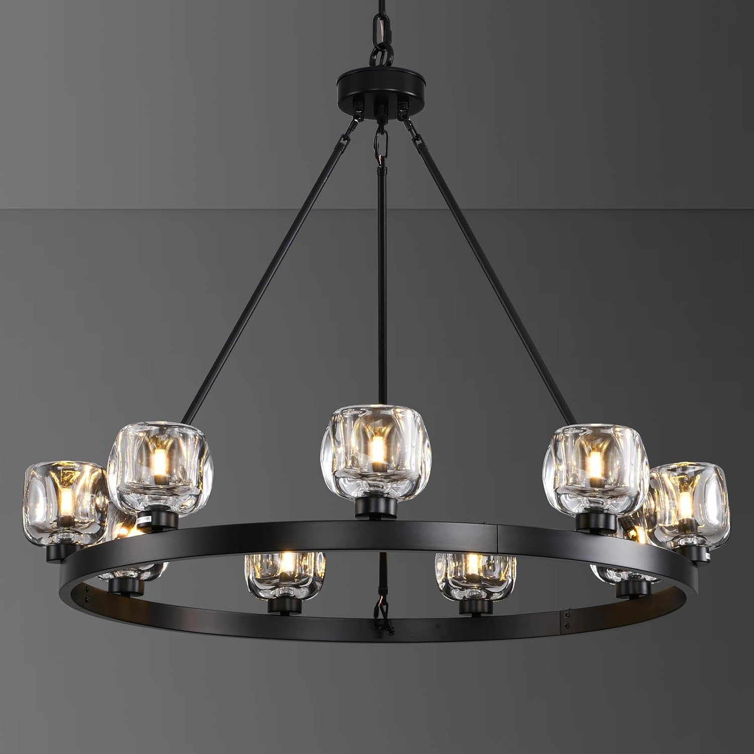 Wagon Wheel Glass Round Chandelier 24" 36" 48" 60"