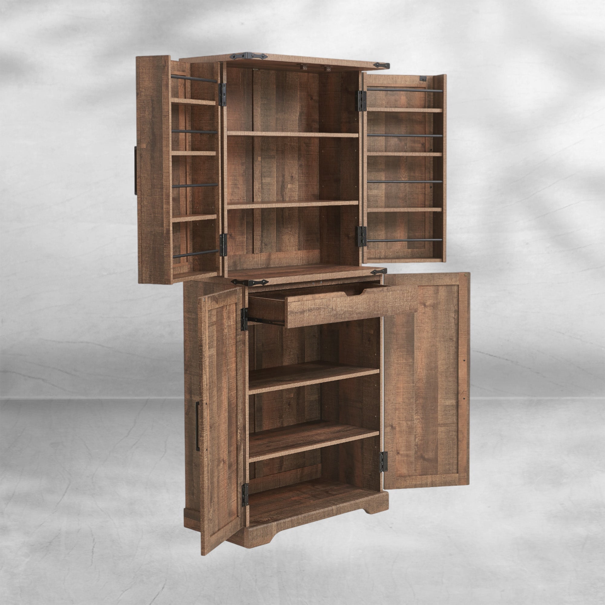 72" Farmhouse Kitchen Pantry Storage Cabinet with Barn Door and Shelves