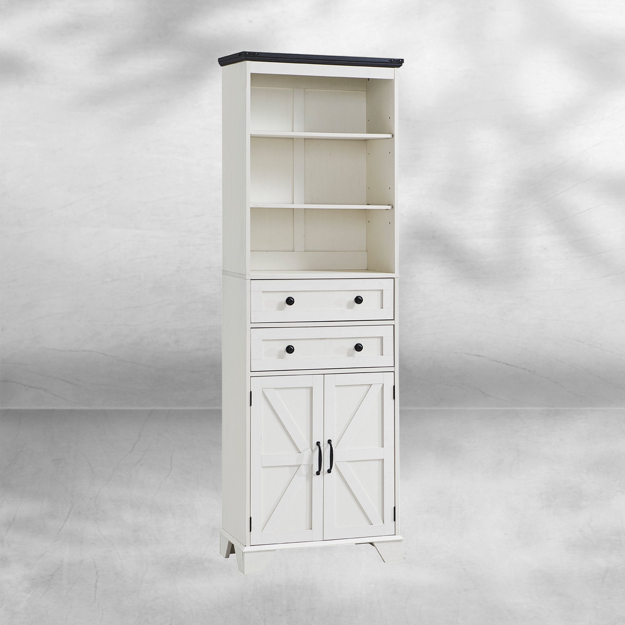 72" Tall Farmhouse Bathroom Storage Cabinet with Adjustable Shelves and Barn Door