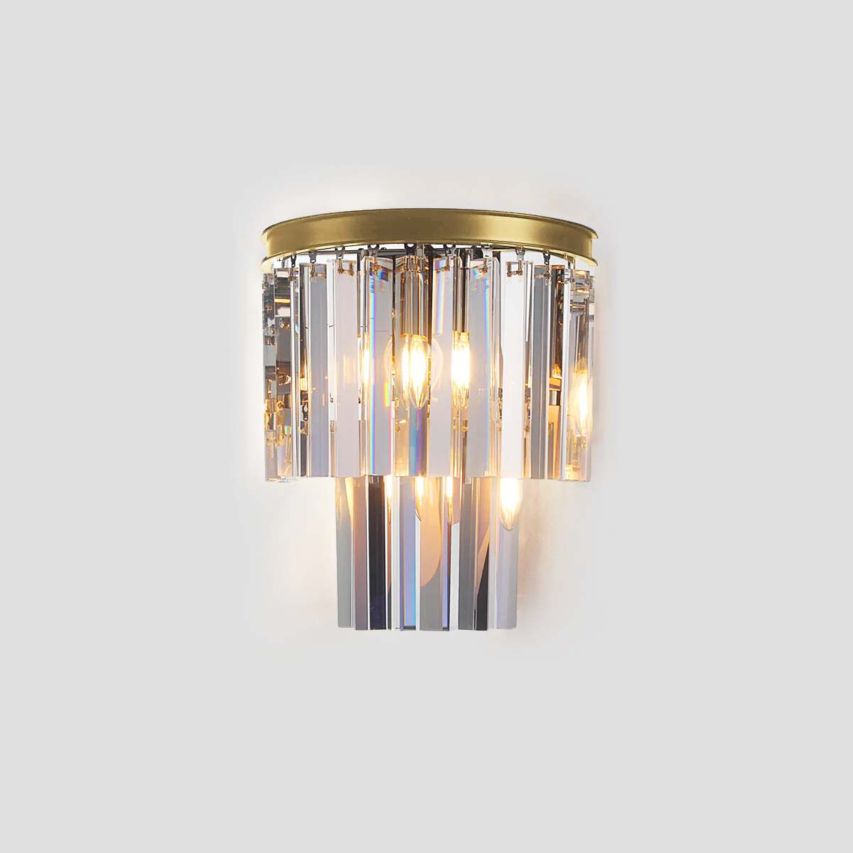 1920s Tedem 2-Tier Crystal Semi-Round Sconce