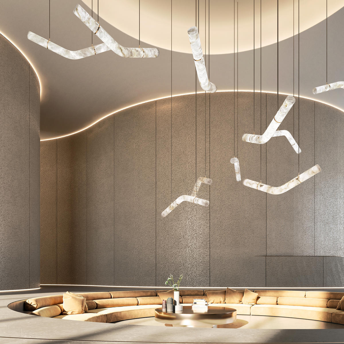Alabaster Curved Chandelier Herman Lighting