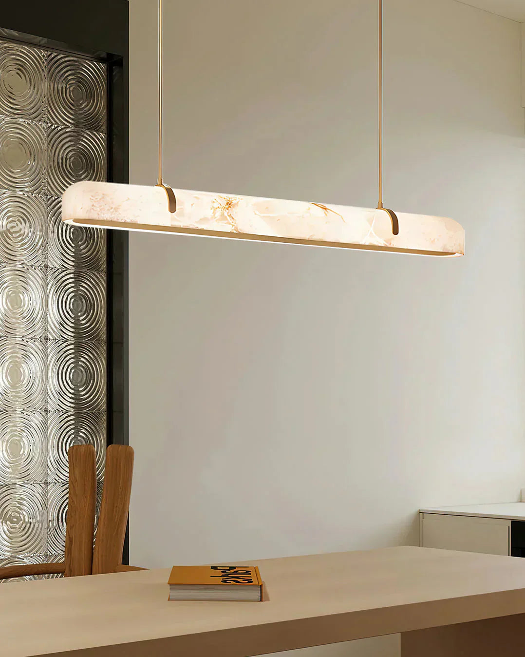 Linear Alabaster Chandelier, Kitchen Island Pendant Light - Luster Gaze