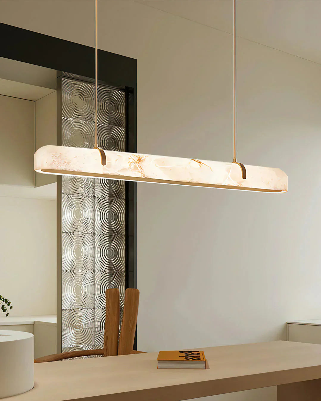 Linear Alabaster Chandelier, Kitchen Island Pendant Light - Luster Gaze