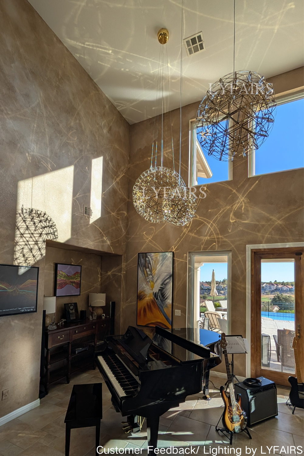 Round Starry Sky Chandelier Light Fire Ball Ceiling Lighting for Living Room/Cottage/High-ceiling