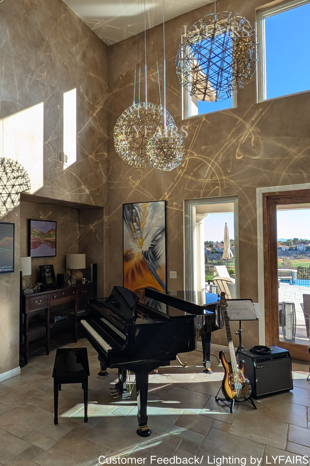 Round Starry Sky Chandelier Light Fire Ball Ceiling Lighting for Living Room/Cottage/High-ceiling