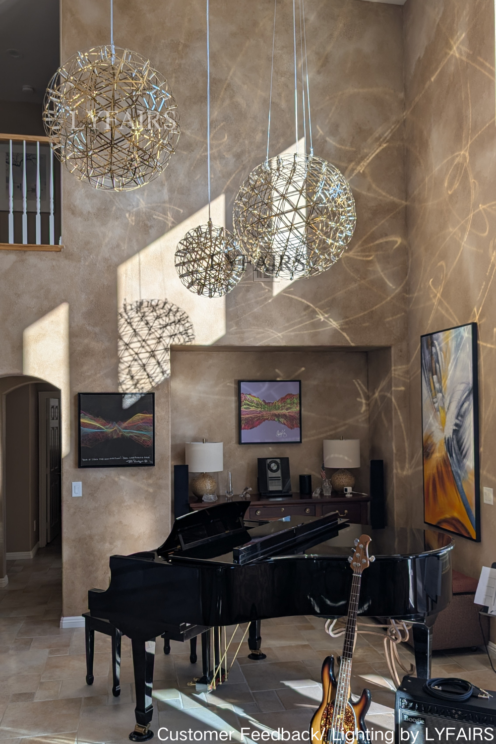 Round Starry Sky Chandelier Light Fire Ball Ceiling Lighting for Living Room/Cottage/High-ceiling