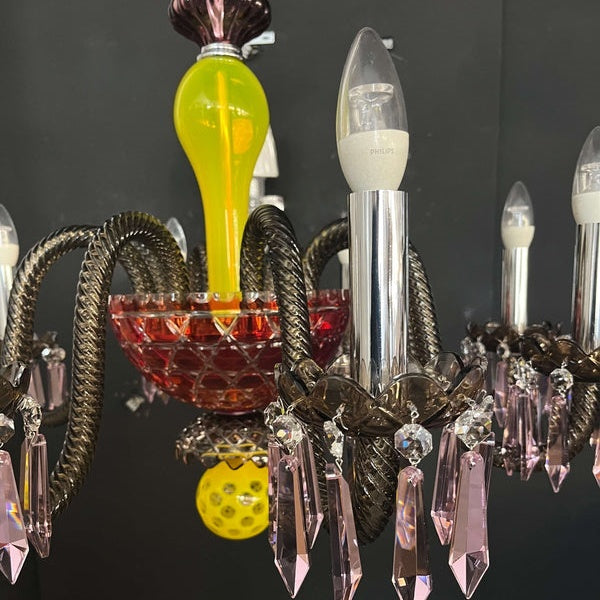 8 Light Black Satin Finished Flannel Grey Chandelier
