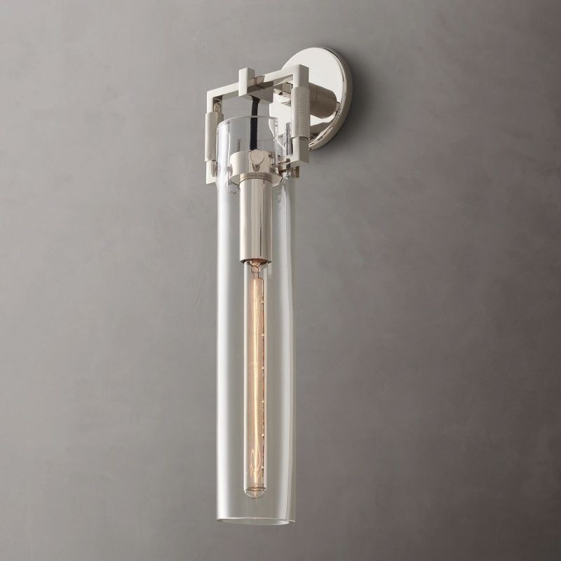 Mechanic Glass Cylinder Bedroom Wall Sconce 16''