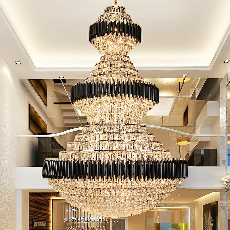 Luster Gaze Grand Obsidian K9 Crystal Round Chandelier - grand American foyer with two-story ceiling
