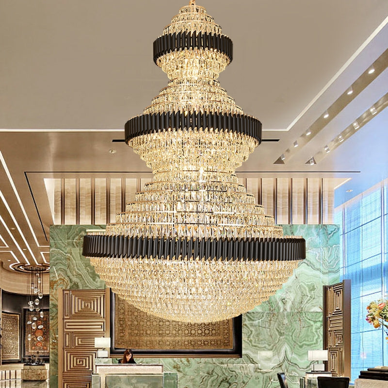 ValleyLamps free shipping worldwide new trendy and good quality lightings customization D 70.9'' * H 102.4'' large beautiful magnificient black and golden crystal chandelier luxurious design resturant cafe luxury hotel