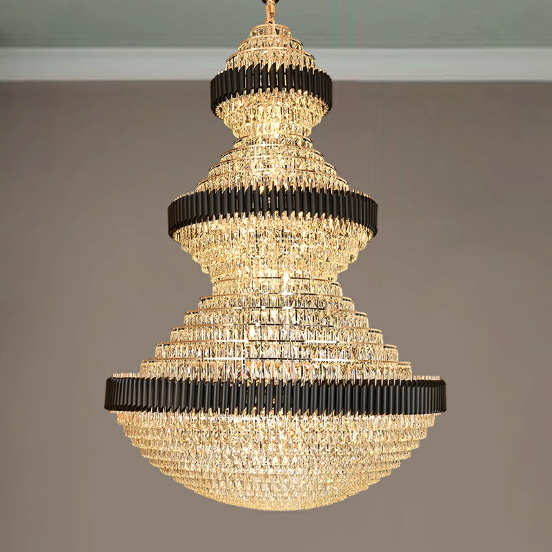 ValleyLamps free shipping worldwide 2022 newest and high quality light fixture customization D 70.9'' * H 102.4'' extra length cool magnificient black and golden iron crystal chandelier luxurious design foyer staircase high ceiling living room