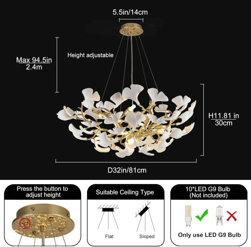 Ceramic Ginkgo Leaf Branches Chandelier