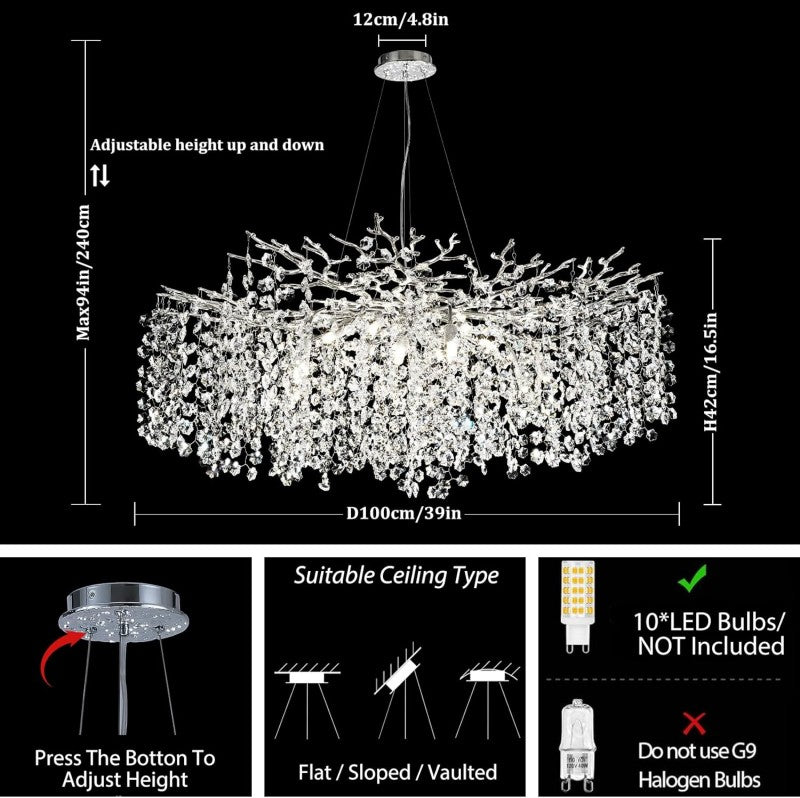 Branch Modern Tree Crystal Chandelier 55"L 30"D 40"D