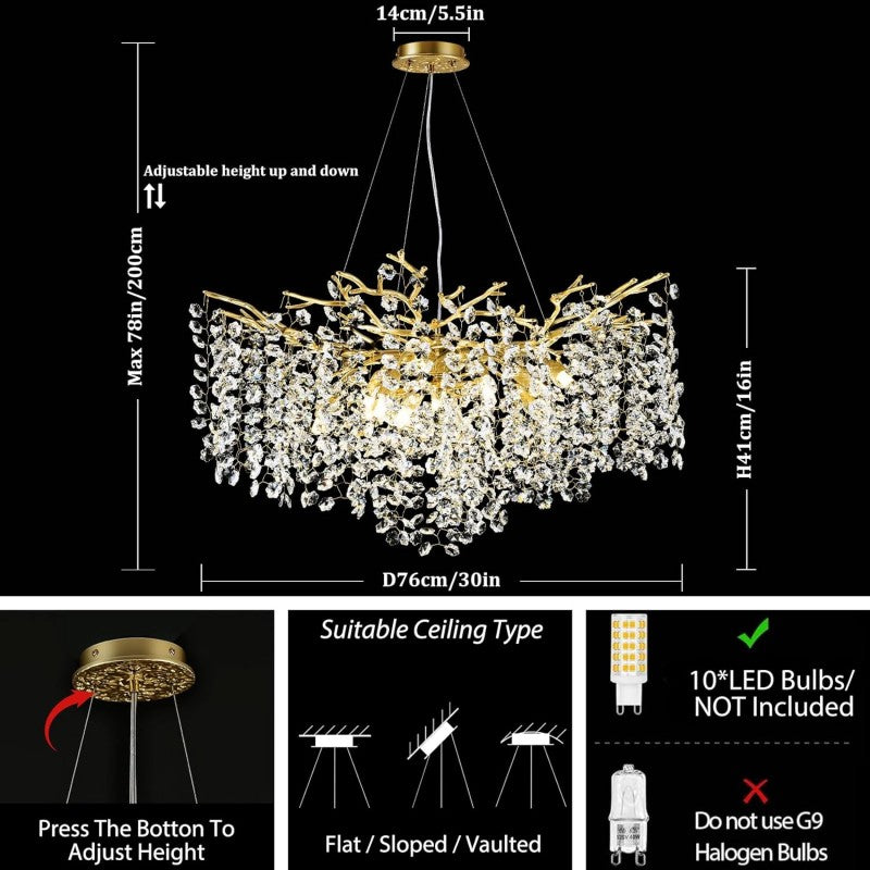 Branch Modern Tree Crystal Chandelier 55"L 30"D 40"D