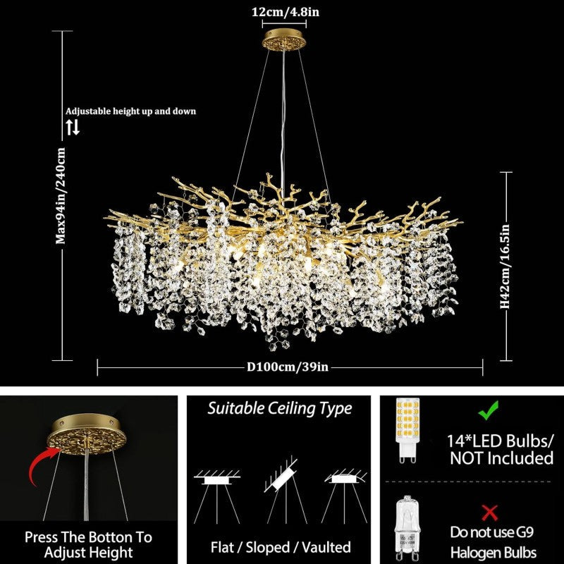 Branch Modern Tree Crystal Chandelier 55"L 30"D 40"D