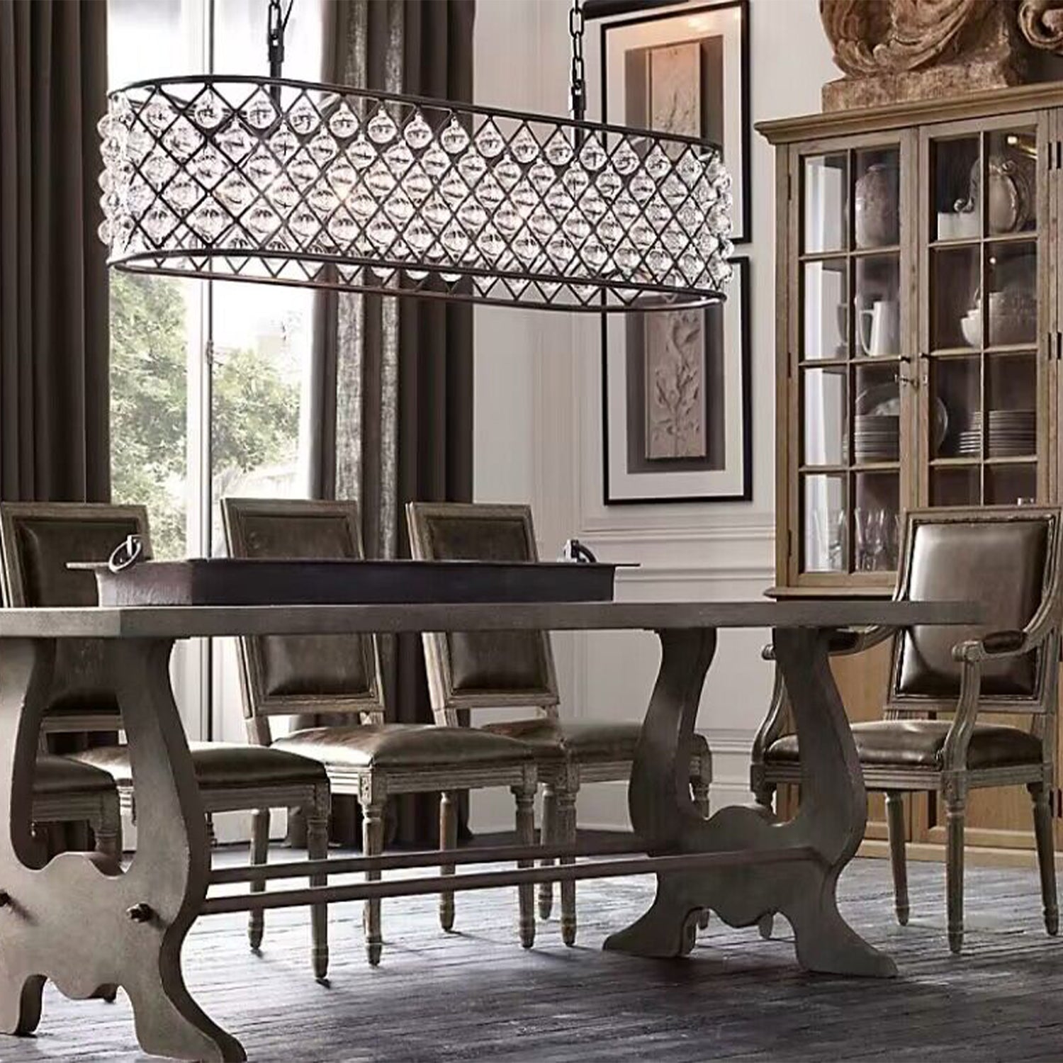 Post-modern Raindrop Crystal Chandelier Rectangle/Round Light Fixture for Living Room/Dining Table